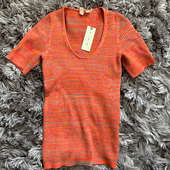 Anthropologie Moth Short Sleeve Ribbed Sweater Top NWT New Sz XS Spring 🌺💐🌷 - Picture 2 of 7